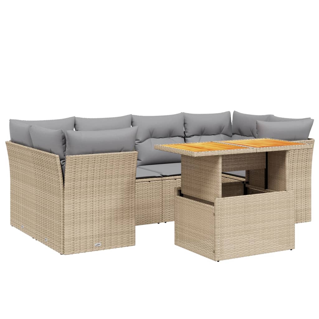 Thumbnail - vidaXL 7-tlg. Garten-Sofagarnitur mit Kissen Beige Poly Rattan