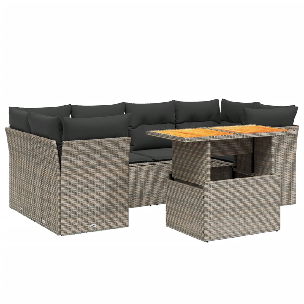 Thumbnail - vidaXL 7-tlg. Garten-Sofagarnitur mit Kissen Grau Poly Rattan