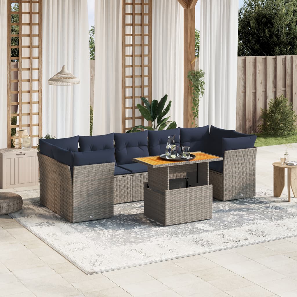 8 Piece Patio Sofa Set with Cushions Gray Poly Rattan