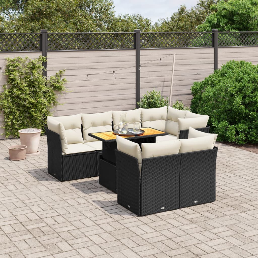 vidaXL 8-tlg. Garten-Sofagarnitur mit Kissen Schwarz Poly Rattan