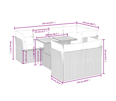 vidaXL 8 pcs conjunto de sof&aacute;s p/ jardim com almofad&otilde;es vime PE bege