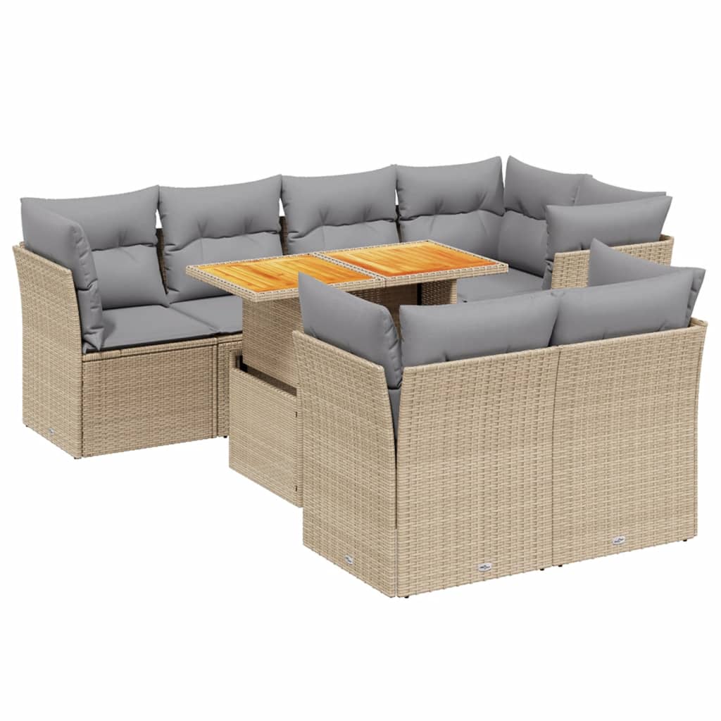 Thumbnail - vidaXL 8-tlg. Garten-Sofagarnitur mit Kissen Beige Poly Rattan