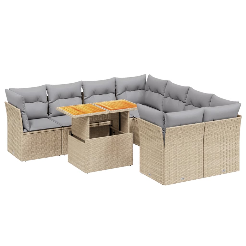 Thumbnail - vidaXL 9-tlg. Garten-Sofagarnitur mit Kissen Beige Poly Rattan