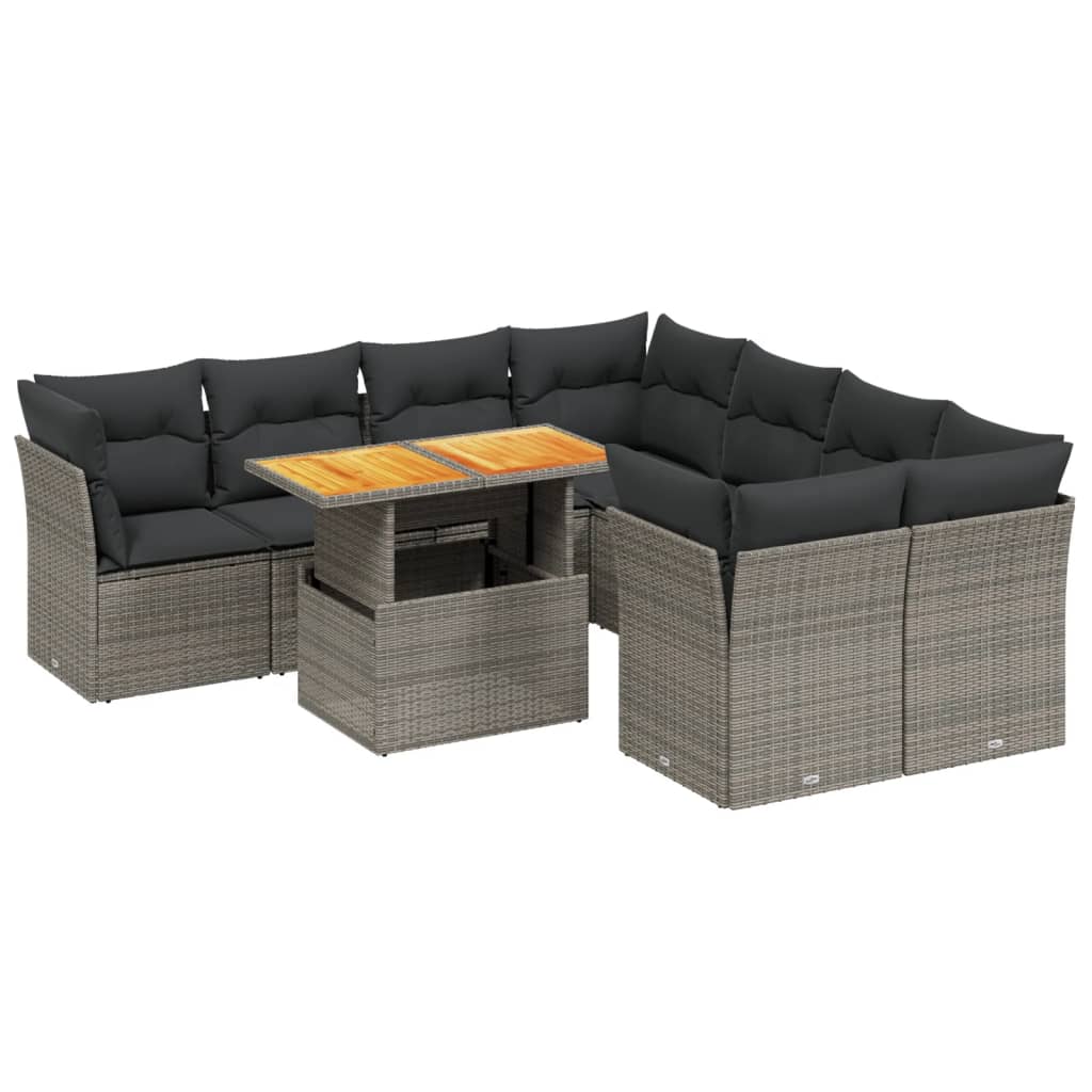 Thumbnail - vidaXL 9-tlg. Garten-Sofagarnitur mit Kissen Grau Poly Rattan