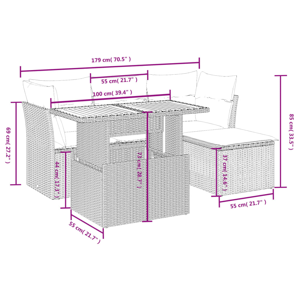 vidaXL 6-delige Loungeset met kussens poly rattan beige afbeelding