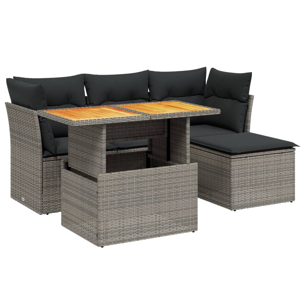 Thumbnail - vidaXL 6-tlg. Garten-Sofagarnitur mit Kissen Grau Poly Rattan