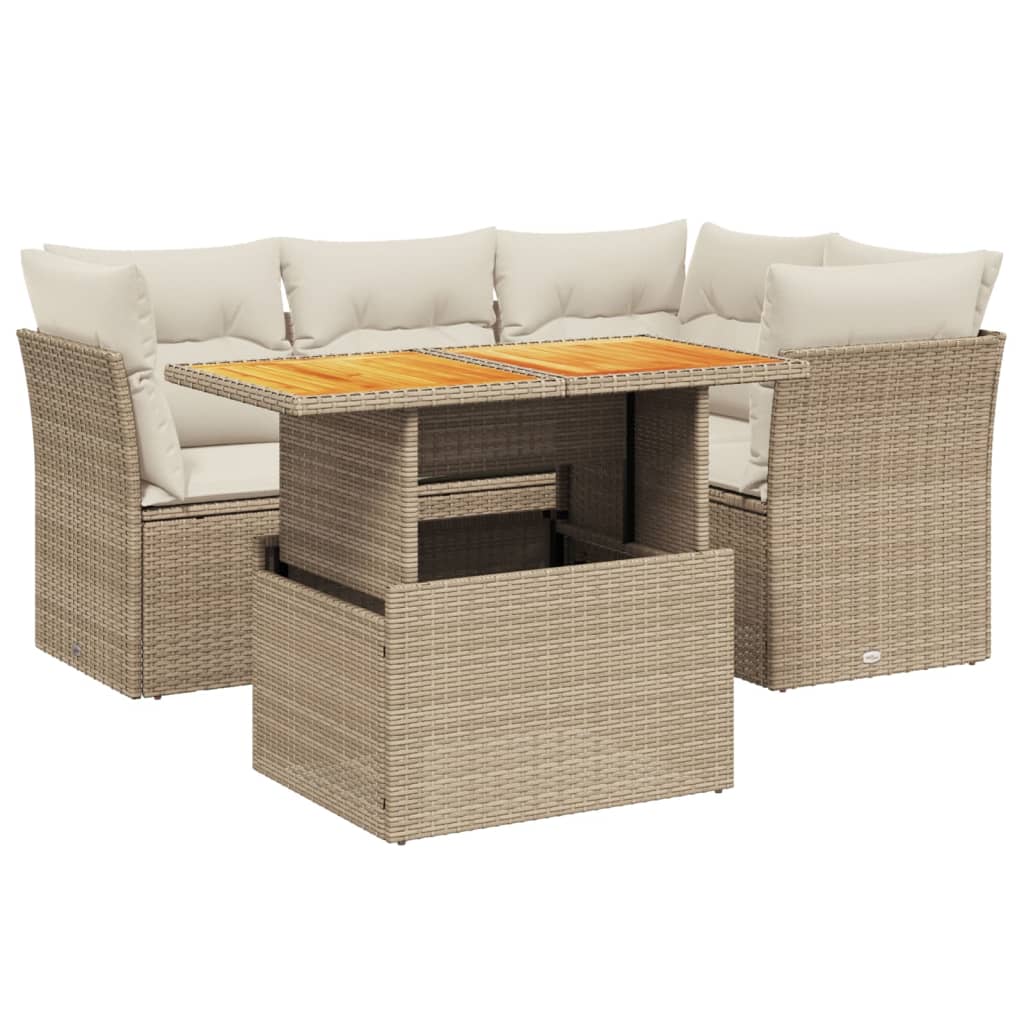 Thumbnail - vidaXL 5-tlg. Garten-Sofagarnitur mit Kissen Beige Poly Rattan