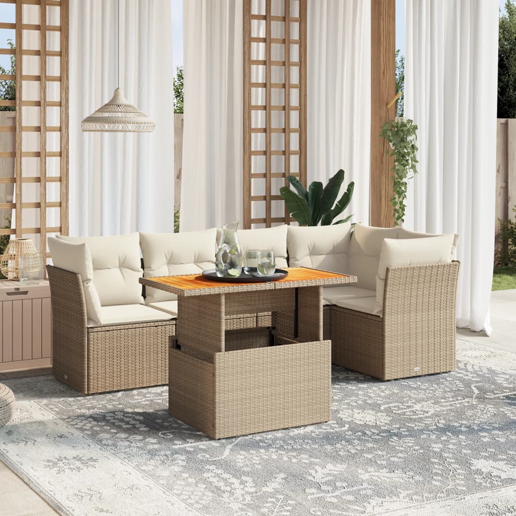 vidaXL 5-tlg. Garten-Sofagarnitur mit Kissen Beige Poly Rattan