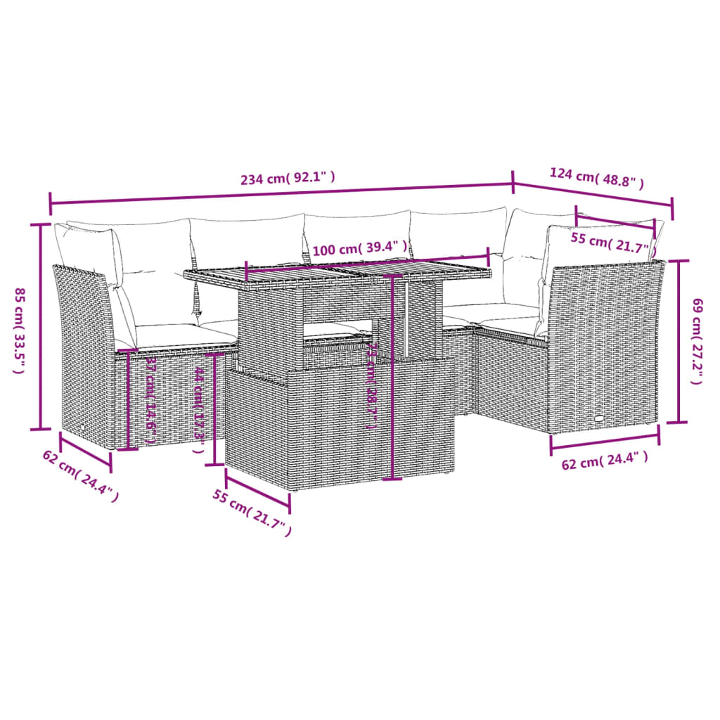 vidaXL 5-delige Loungeset met kussens poly rattan beige afbeelding