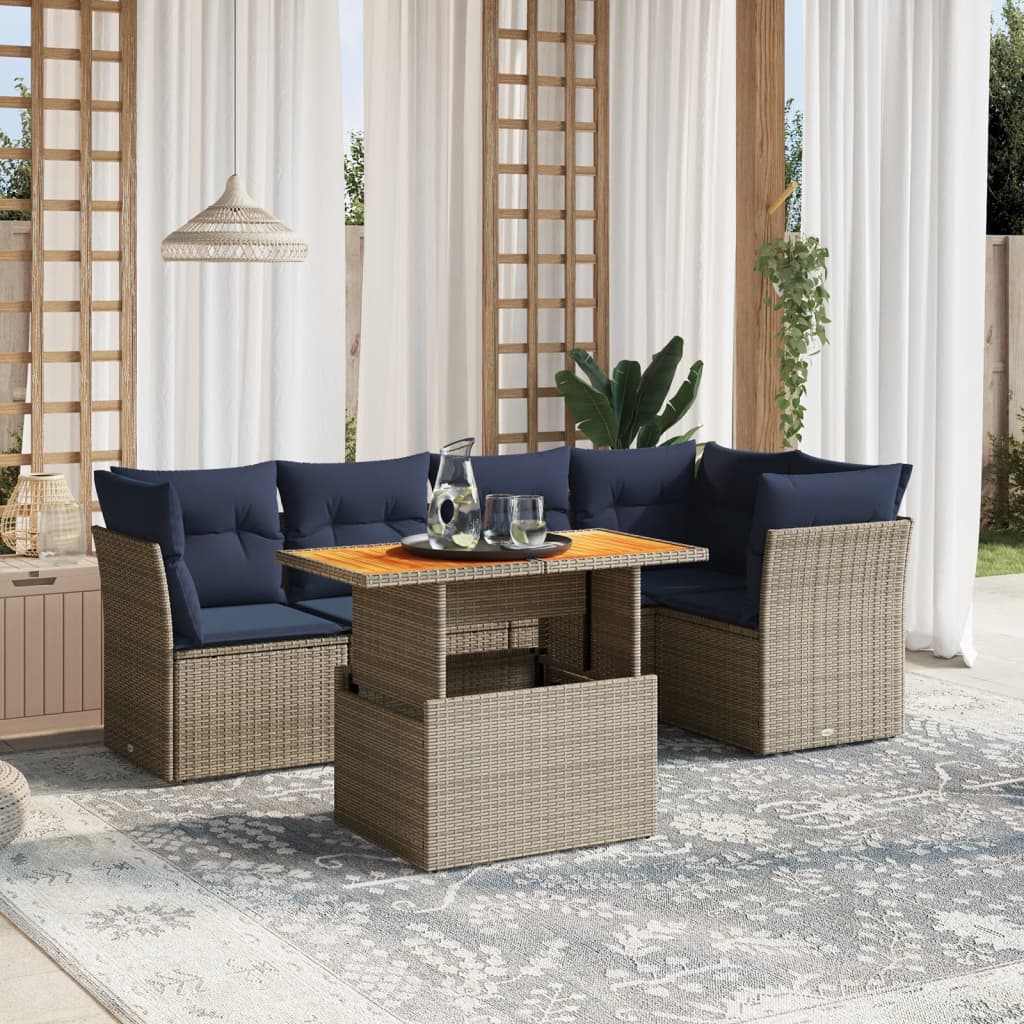 5 Piece Patio Sofa Set with Cushions Gray Poly Rattan