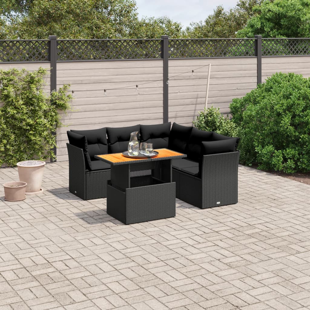 5-tlg. Garten-Sofagarnitur mit Kissen Schwarz Poly Rattan