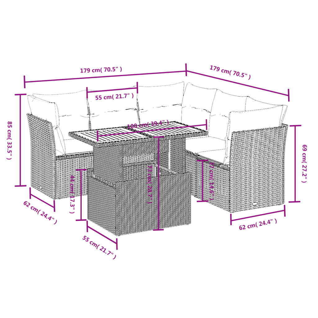 vidaXL 5-delige Loungeset met kussens poly rattan zwart afbeelding