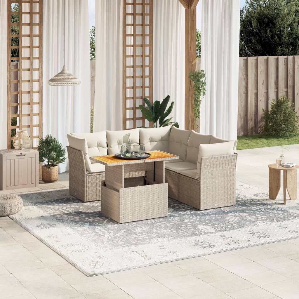 vidaXL 5-tlg. Garten-Sofagarnitur mit Kissen Beige Poly Rattan