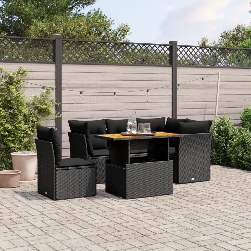 vidaXL 5-tlg. Garten-Sofagarnitur mit Kissen Schwarz Poly Rattan