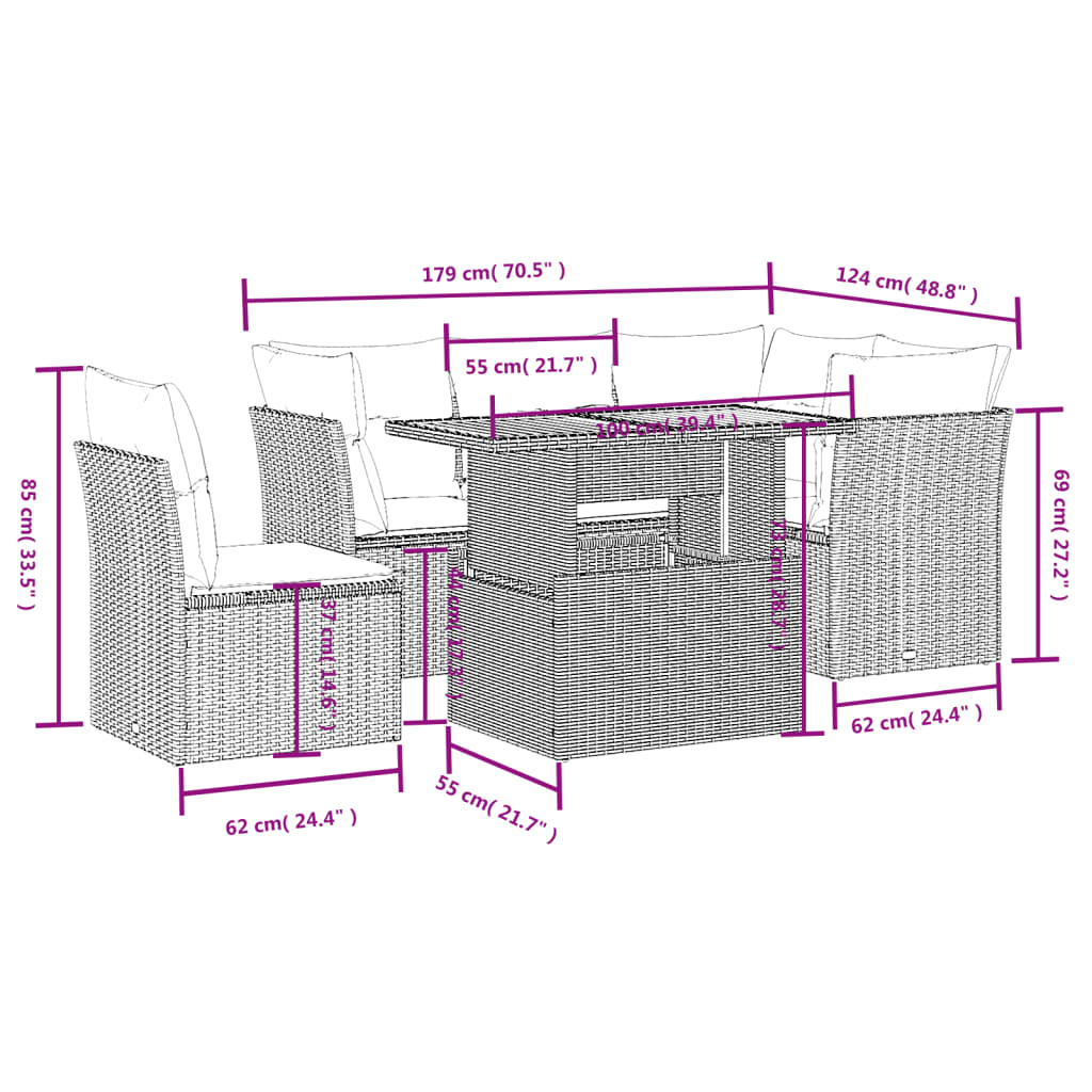 Set mobilier de grădină cu perne, 5 piese, negru, poliratan 3270832 - imagine 3