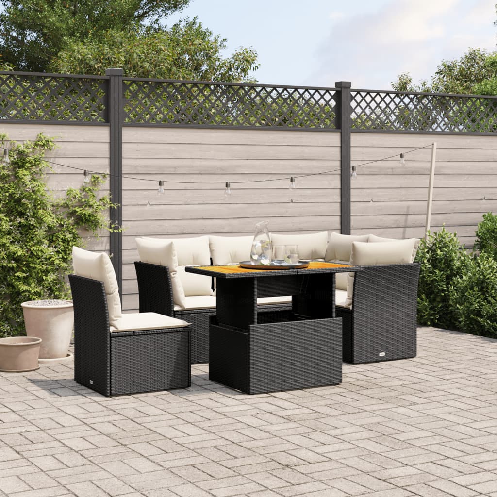 vidaXL 5-tlg. Garten-Sofagarnitur mit Kissen Schwarz Poly Rattan