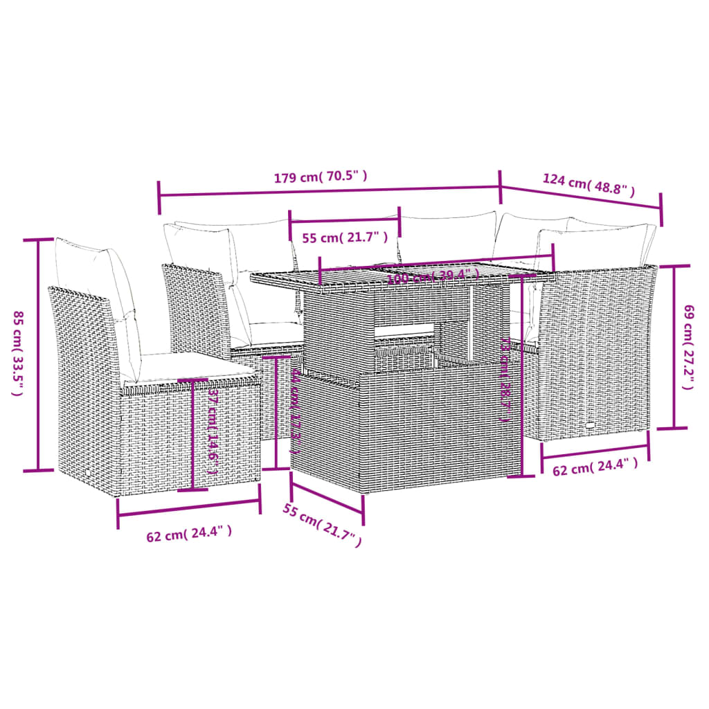 Thumbnail - vidaXL 5-tlg. Garten-Sofagarnitur mit Kissen Beige Poly Rattan