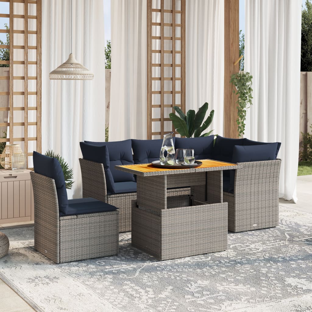 5 Piece Patio Sofa Set with Cushions Gray Poly Rattan
