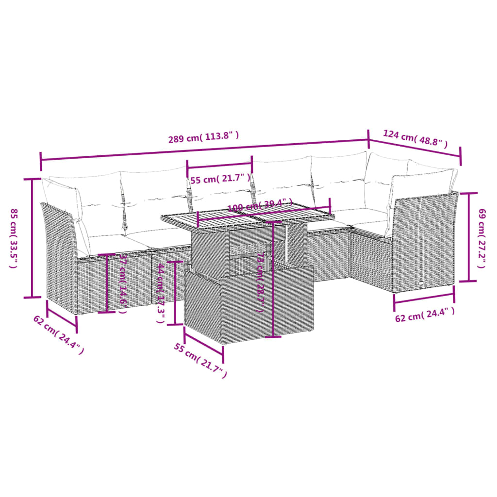 vidaXL 7-delige Loungeset met kussens poly rattan zwart afbeelding