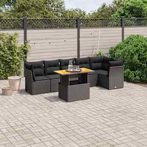 Vrtna sedežna garnitura 7-delna z blazinami črn poli ratan