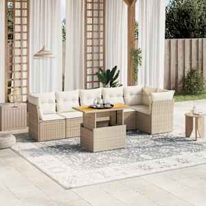 Vrtna sedežna garnitura 7-delna z blazinami bež poli ratan