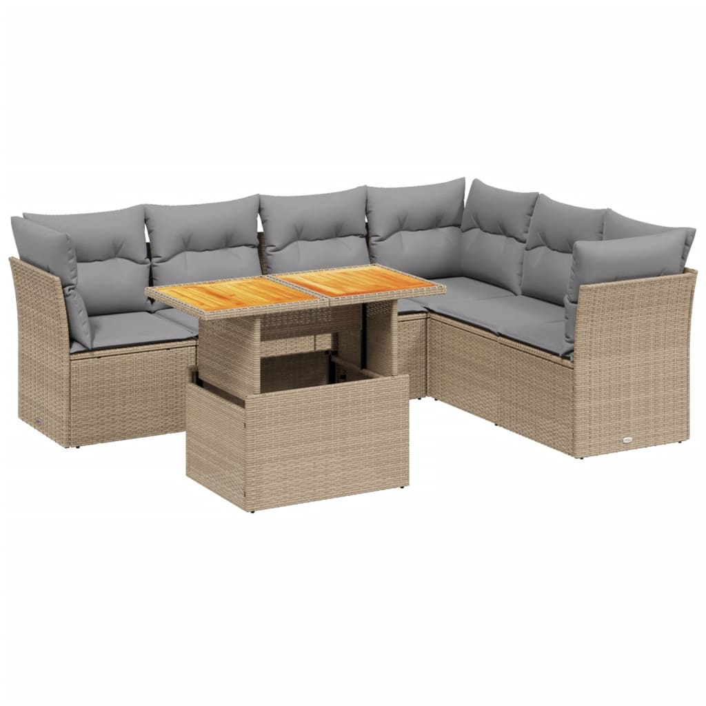 Thumbnail - vidaXL 7-tlg. Garten-Sofagarnitur mit Kissen Beige Poly Rattan