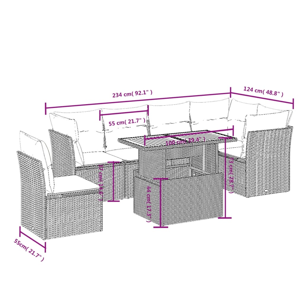 vidaXL 7-delige Loungeset met kussens poly rattan zwart afbeelding