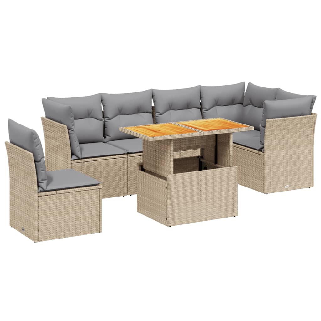 Thumbnail - vidaXL 7-tlg. Garten-Sofagarnitur mit Kissen Beige Poly Rattan