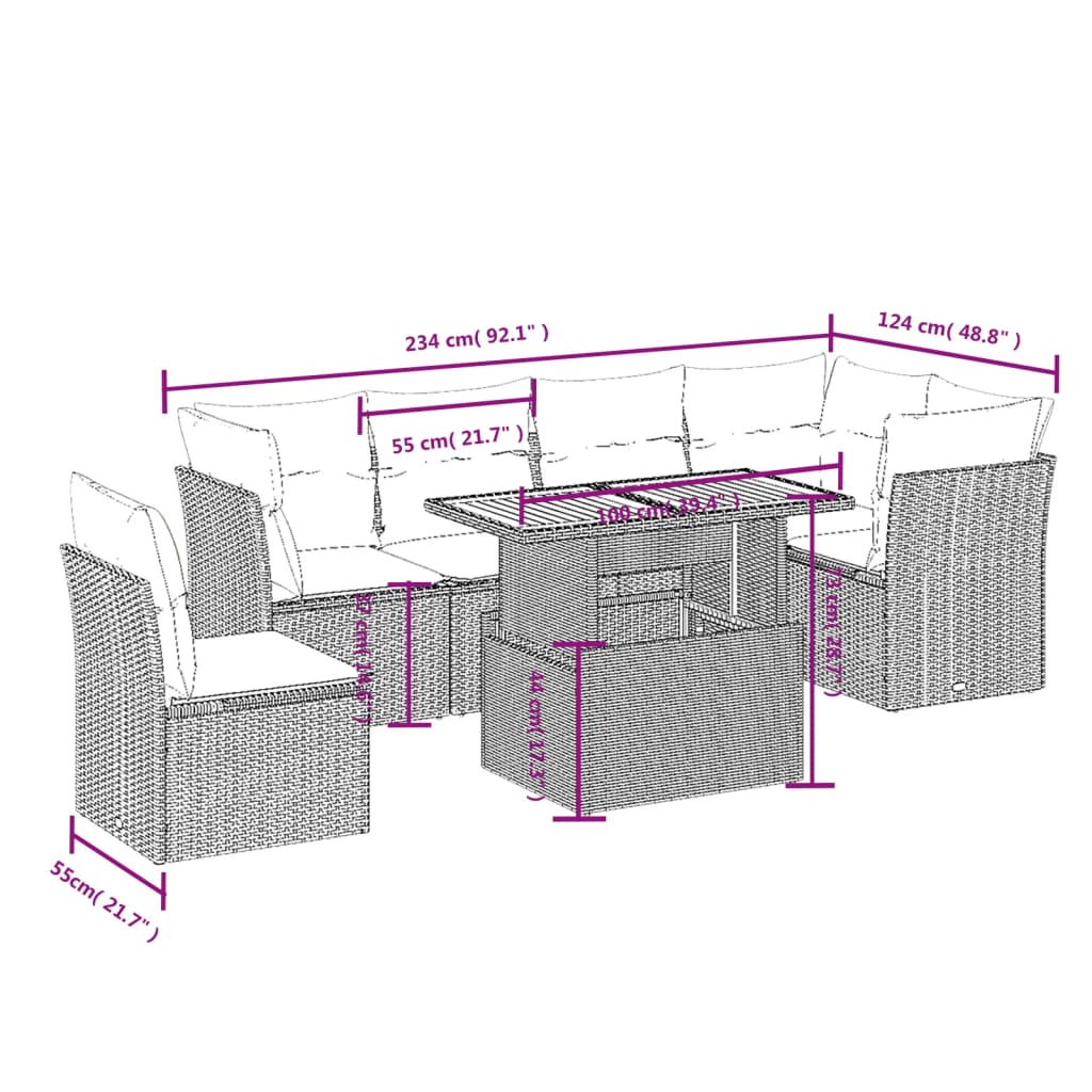 Set canapele de grădină, 7 piese, cu perne, bej, poliratan 3270856 - imagine 3