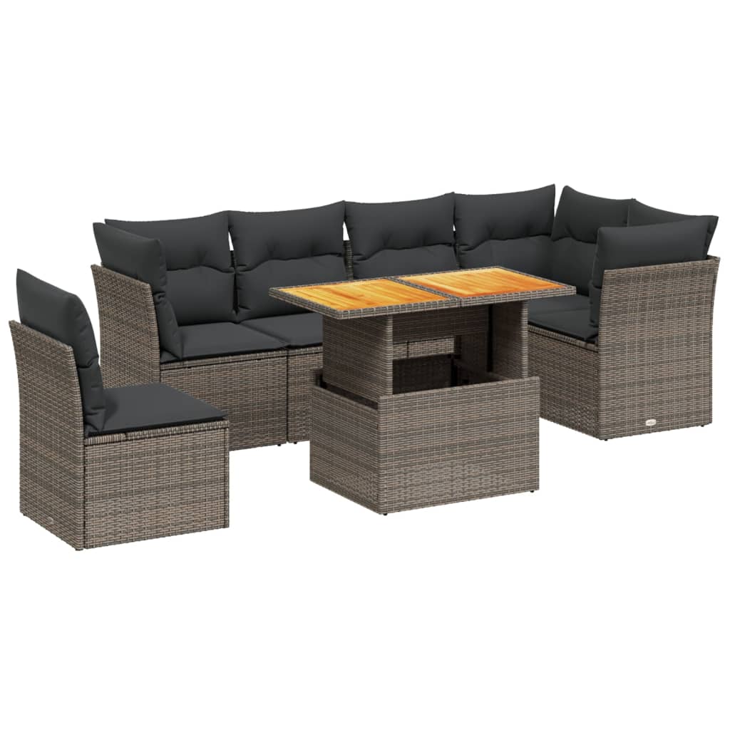 Thumbnail - vidaXL 7-tlg. Garten-Sofagarnitur mit Kissen Grau Poly Rattan