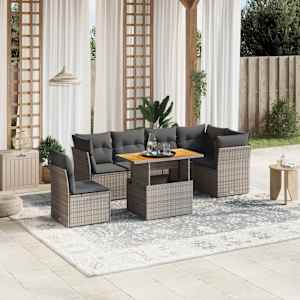 Vrtna sedežna garnitura 7-delna z blazinami siv poli ratan