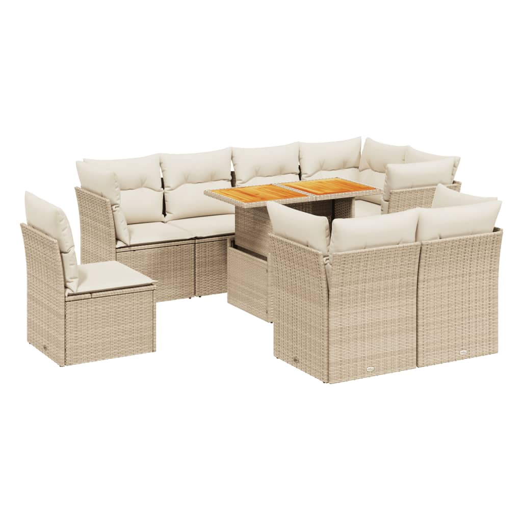 Thumbnail - vidaXL 9-tlg. Garten-Sofagarnitur mit Kissen Beige Poly Rattan