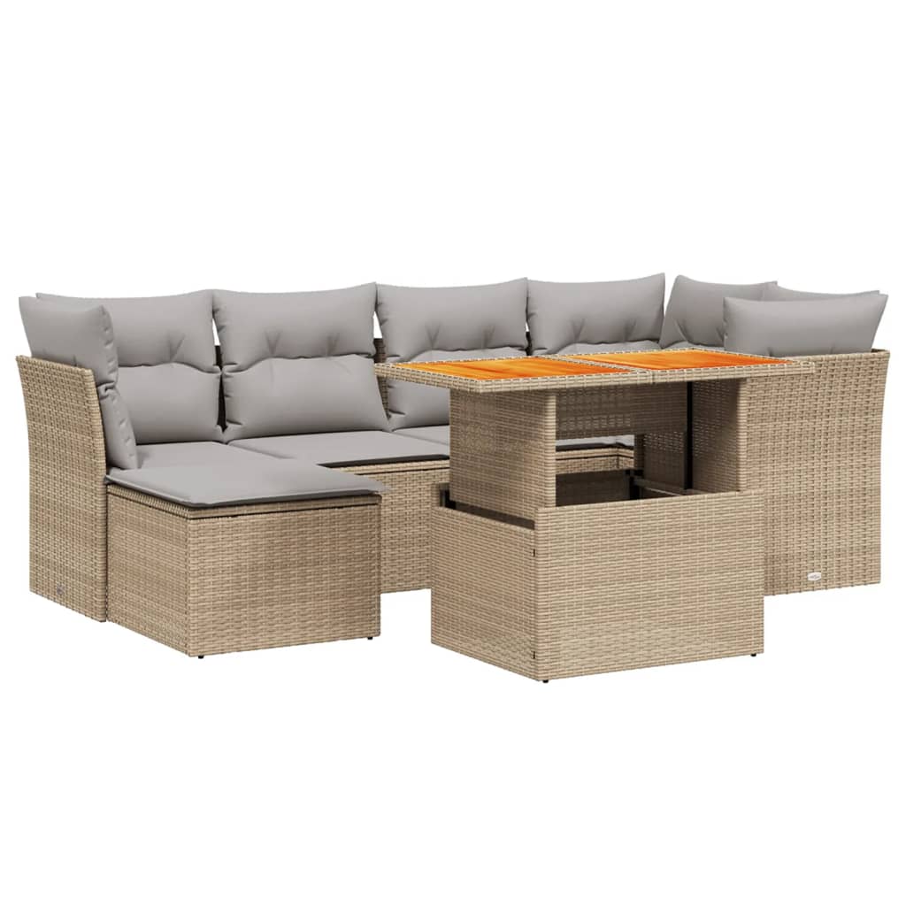 Thumbnail - vidaXL 7-tlg. Garten-Sofagarnitur mit Kissen Beige Poly Rattan