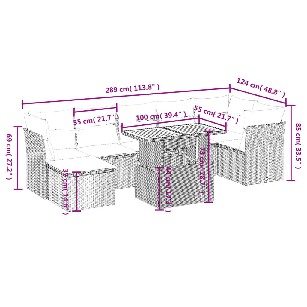 vidaXL 8-delige Loungeset met kussens poly rattan zwart afbeelding