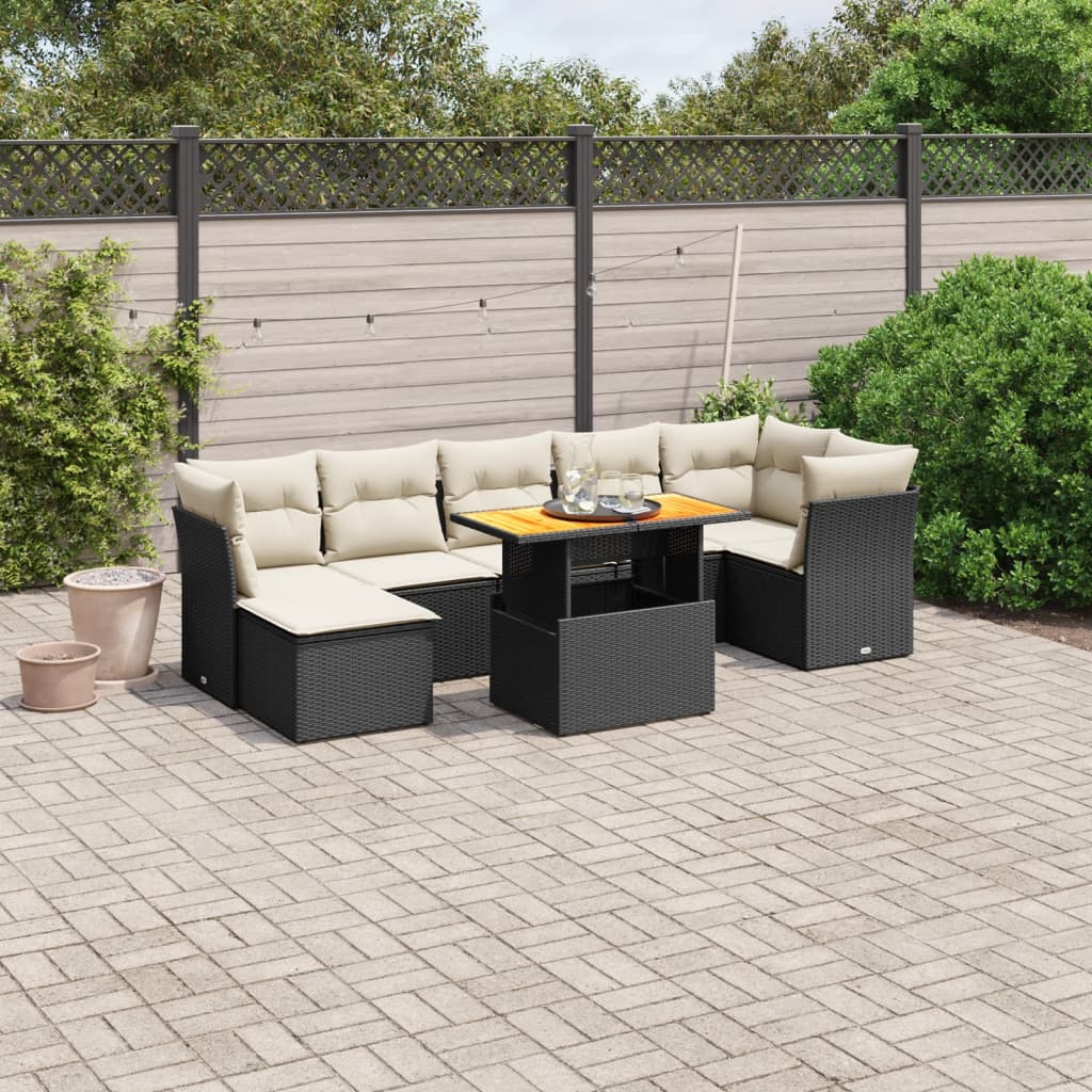 vidaXL 8-tlg. Garten-Sofagarnitur mit Kissen Schwarz Poly Rattan