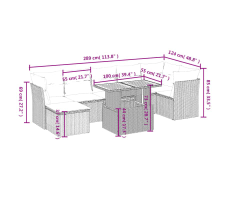 vidaXL 8 pcs conjunto de sof&aacute;s p/ jardim com almofad&otilde;es vime PE bege