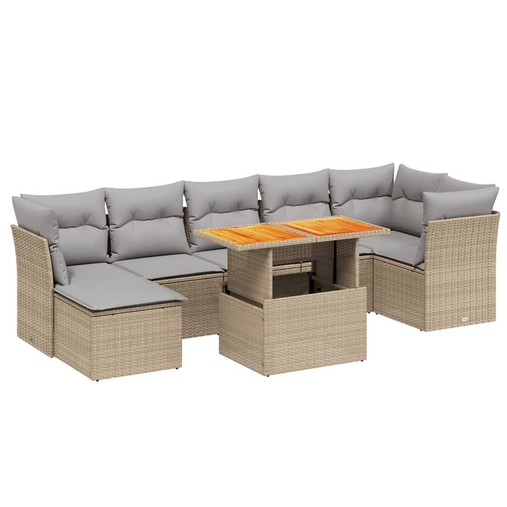 vidaXL 8-dijelni set vrtnih sofa od poliratana s jastucima bež-image-3270947