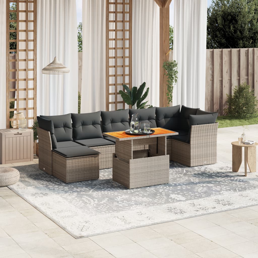 vidaXL 8-tlg. Garten-Sofagarnitur mit Kissen Grau Poly Rattan