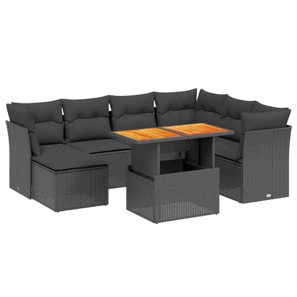 vidaXL 8-osaline aiadiivani komplekt patjadega, must, pol&uuml;rotang