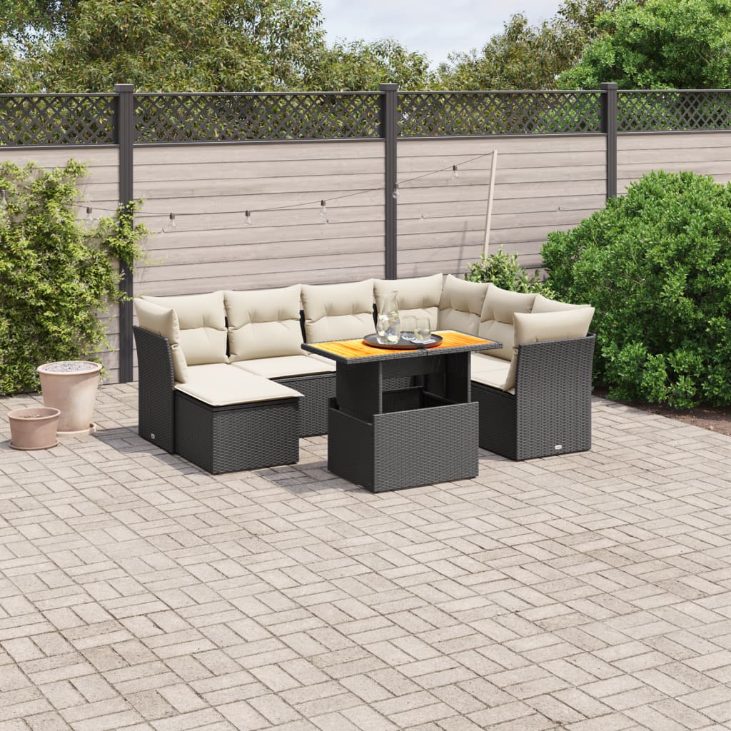 vidaXL 8-tlg. Garten-Sofagarnitur mit Kissen Schwarz Poly Rattan