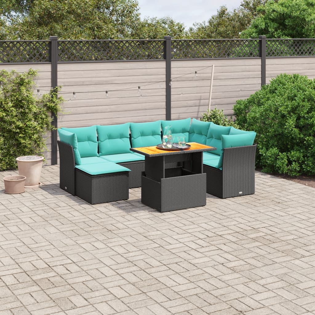 vidaXL Set canapele de grădină cu perne, 8 piese, negru, poliratan