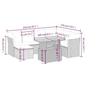 vidaXL 8 pcs conjunto de sof&aacute;s p/ jardim com almofad&otilde;es vime PE bege