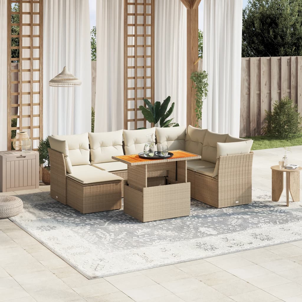 vidaXL 8-tlg. Garten-Sofagarnitur mit Kissen Beige Poly Rattan