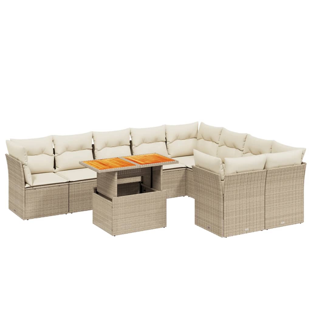 Thumbnail - vidaXL 10-tlg. Garten-Sofagarnitur mit Kissen Beige Poly Rattan