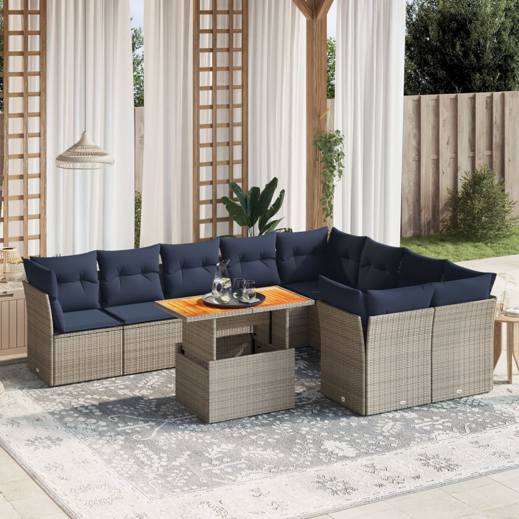 10 Piece Patio Sofa Set with Cushions Gray Poly Rattan