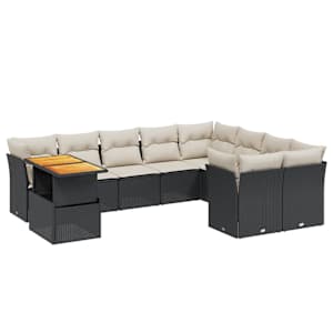 vidaXL 10-osaline aiadiivani komplekt patjadega, must, pol&uuml;rotang