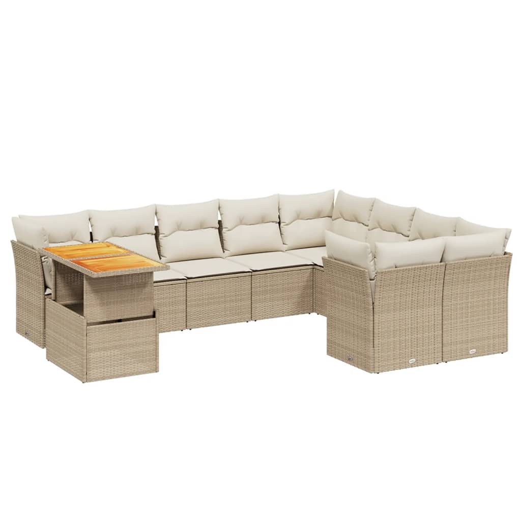 Thumbnail - vidaXL 10-tlg. Garten-Sofagarnitur mit Kissen Beige Poly Rattan