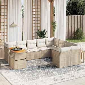 10dílná zahradní sedací souprava s poduškami béžová polyratan - obrázek 1