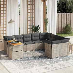 Vrtna sedežna garnitura 10-delna z blazinami siv poli ratan