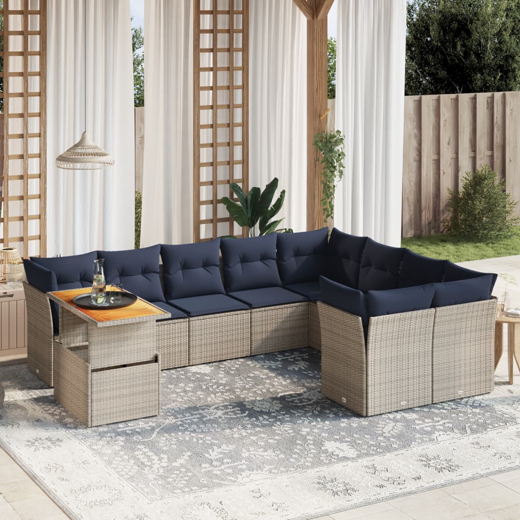 10 Piece Patio Sofa Set with Cushions Gray Poly Rattan